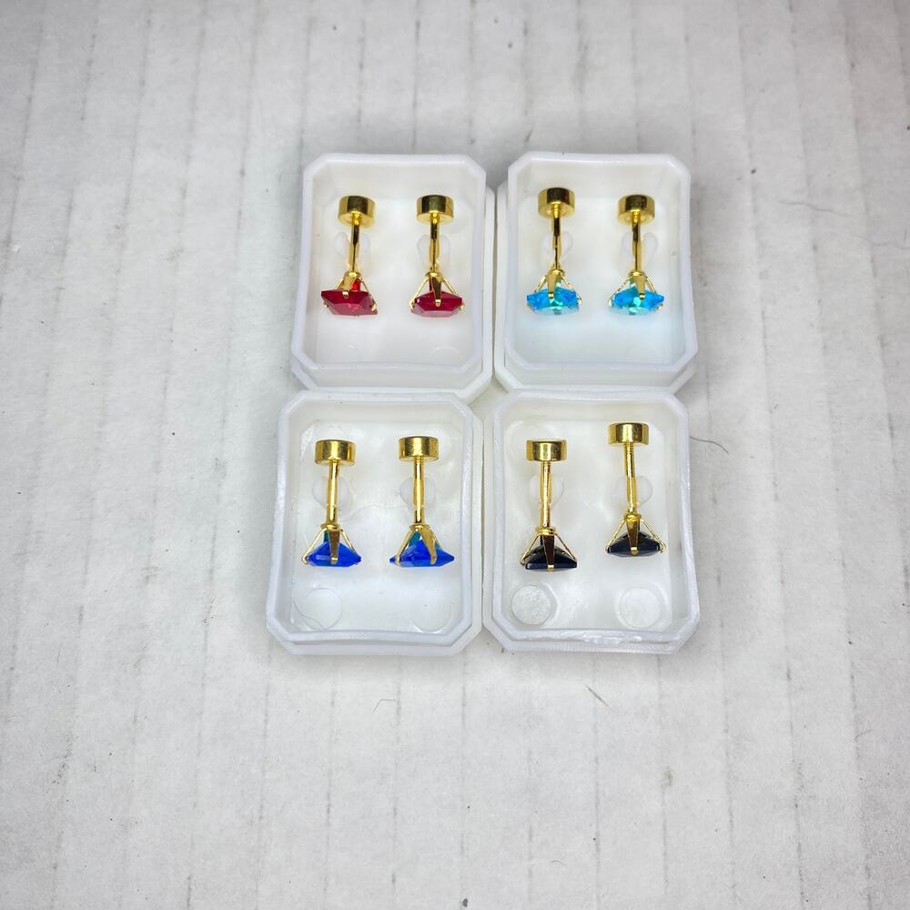 Women's Gold-Tone Rhinestone Red Blue Black Stud Earrings Set of 4